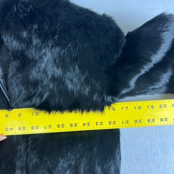 Niki Jacket Girls 7 Black Genuine Rabbit Fur Zip Up Mock Neck - Picture 8 of 13